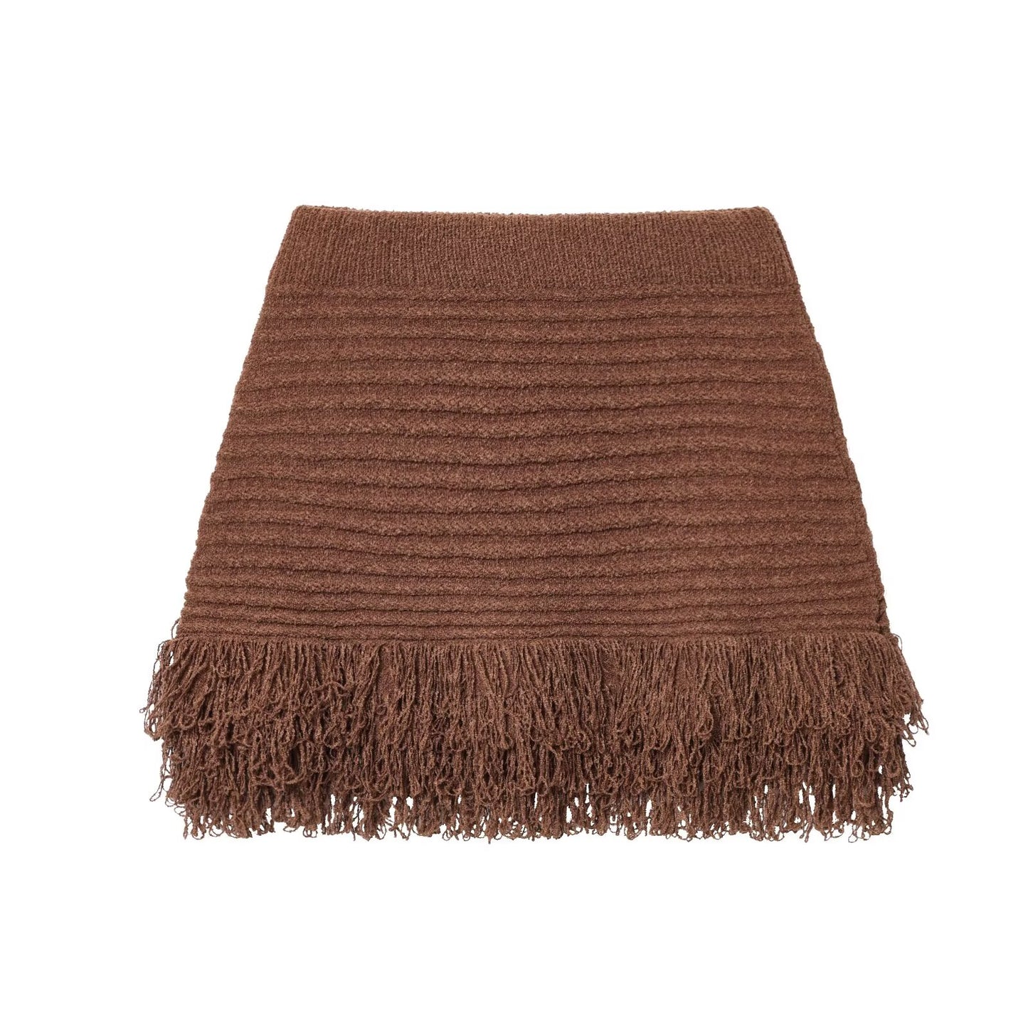 suit Women's 2 pieces tassel decorated Plaid knit Coat+Skirts