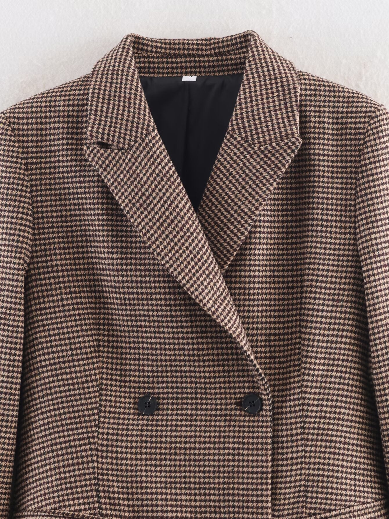 Women's mid length style double breasted Plaid Blazer Coat