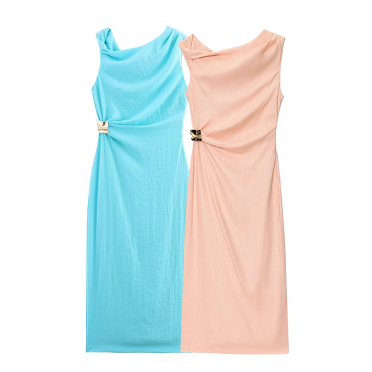 Women's new fashion asymmetric sleeveless off shoulder MIDI dress