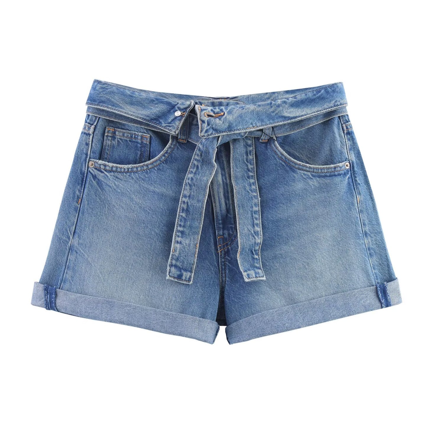 Women's 2025 New Fashion With Belt Casual High Waist Denim Shorts
