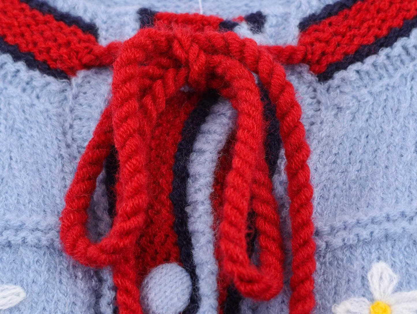 Women's embroidery decorative lace up knitted cardigan