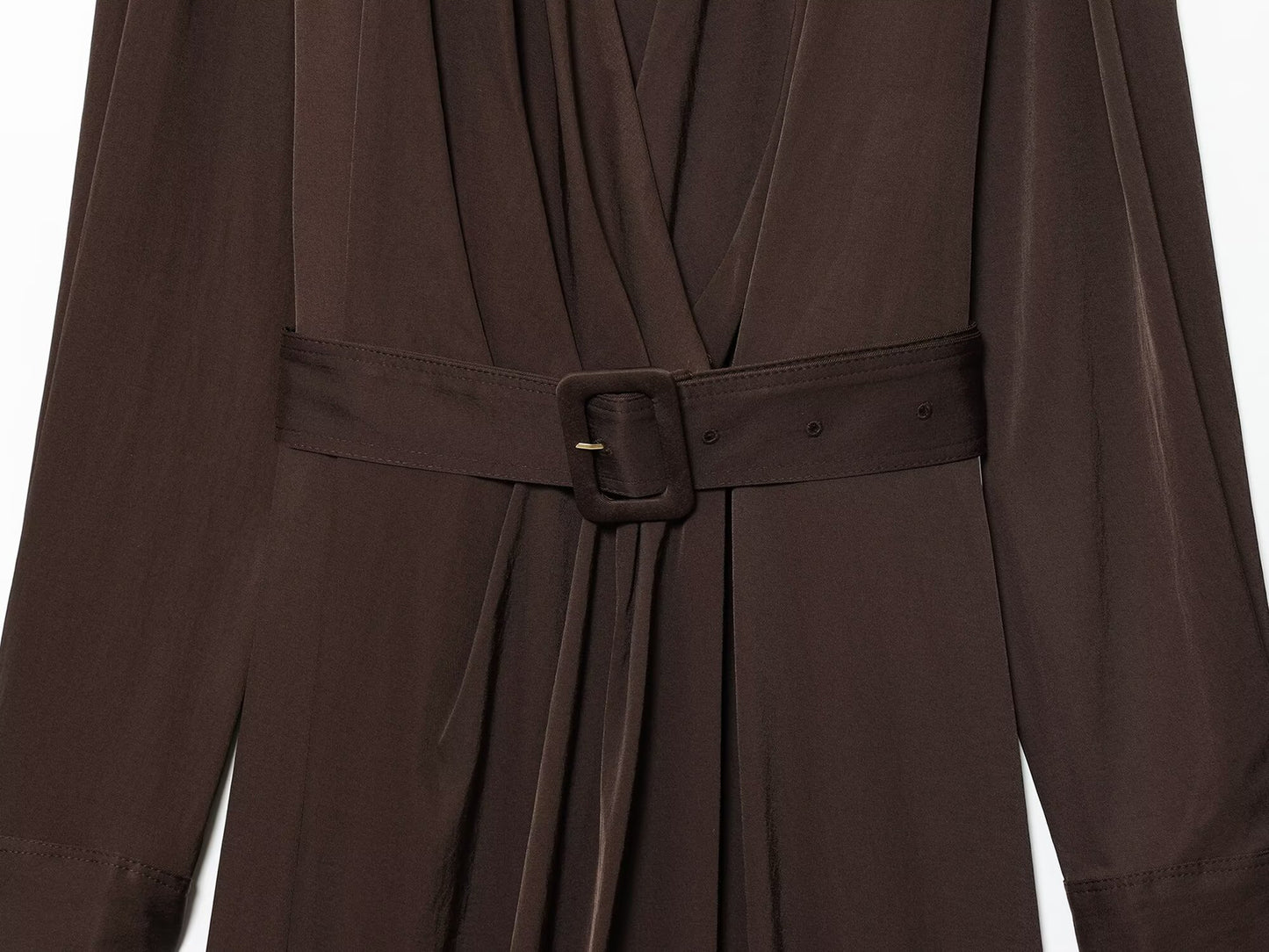 Women's New Fashion With Belt Long Sleeve Pleated Midi Dress