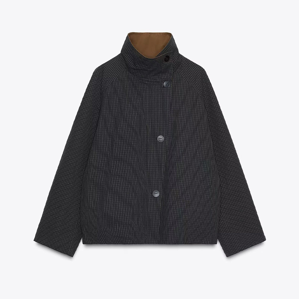 Women's new fashion short double-sided wear plaid windbreaker Coat