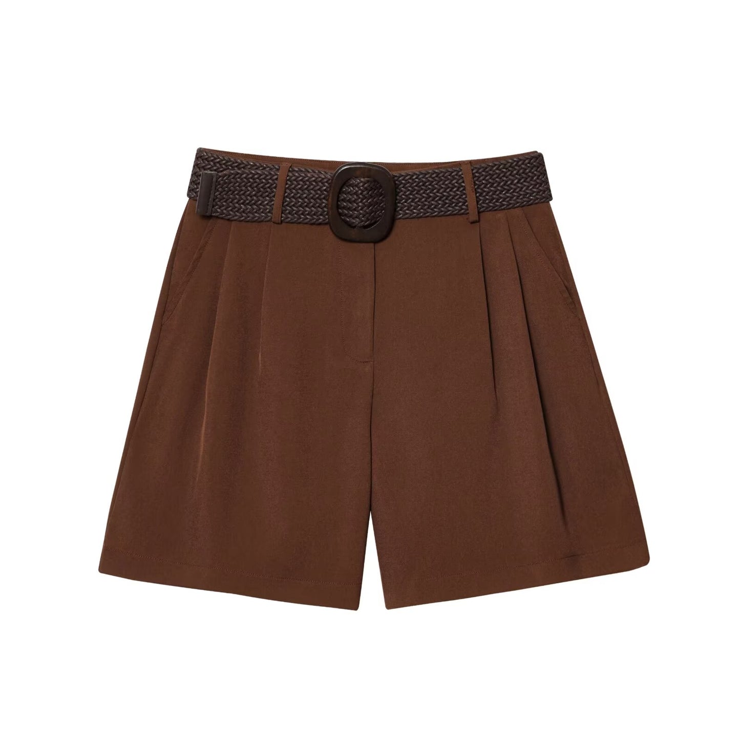 Women's chic Fashion With Belt casual side pocket pleated shorts