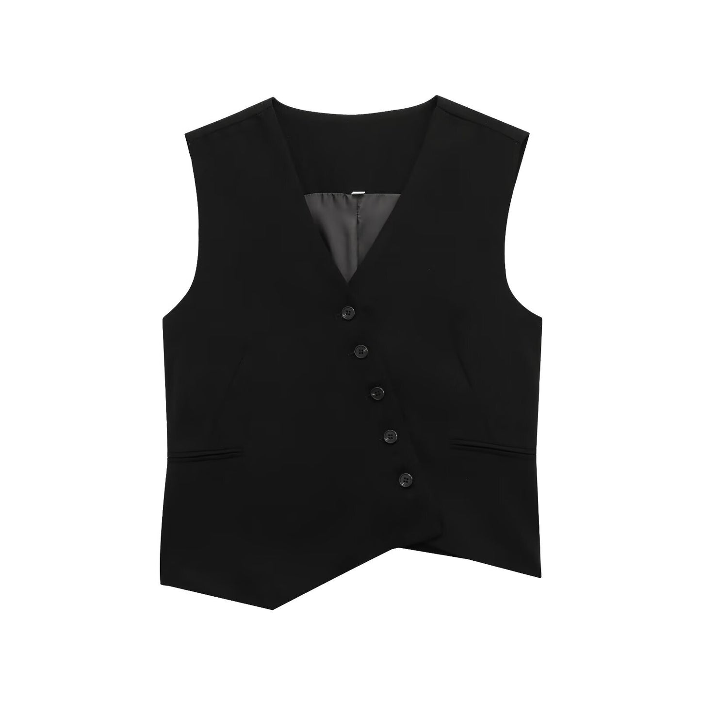Women's new fashion V-neck asymmetrical Button-up vest+Pants suit