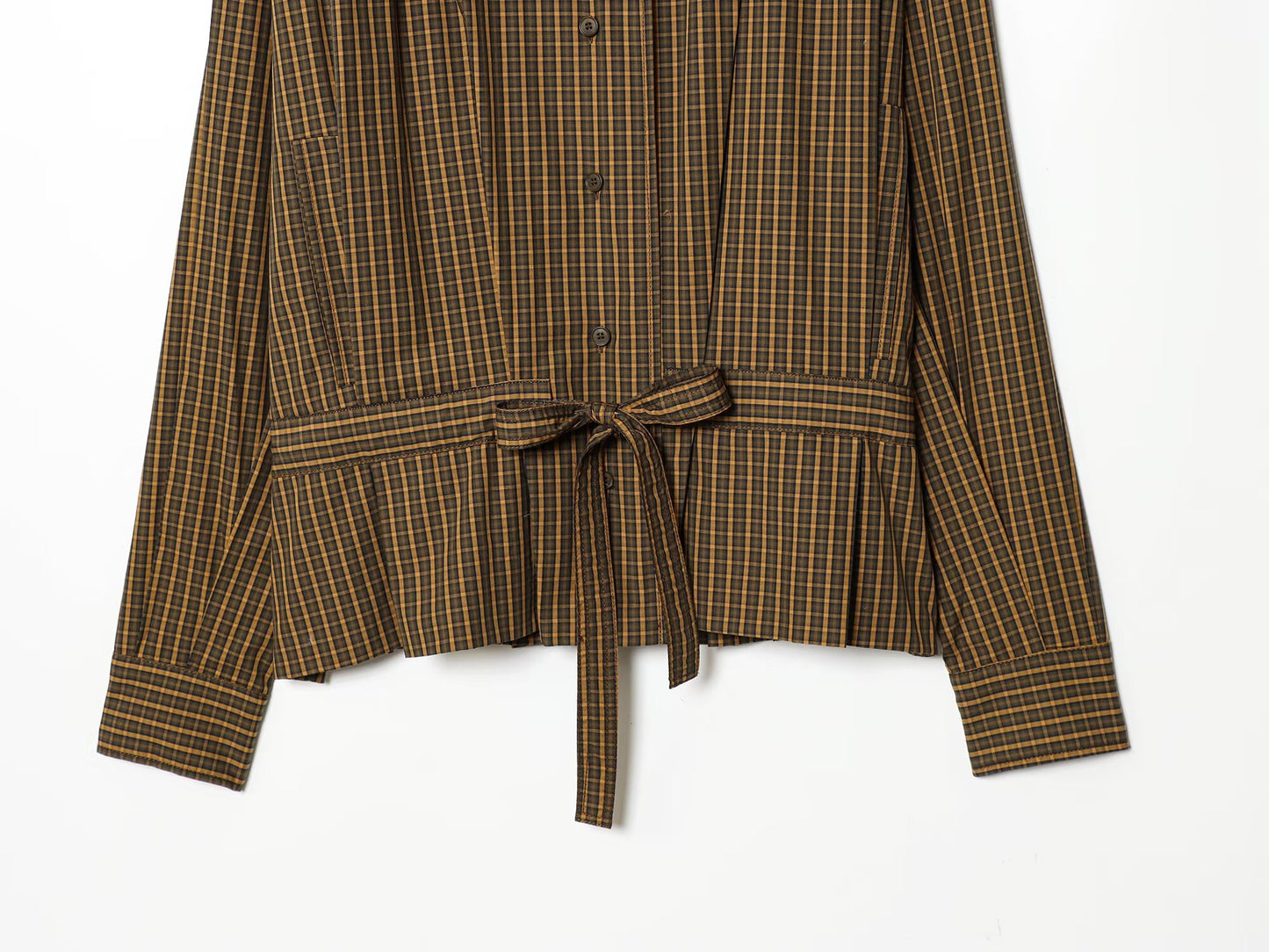 Women's bow decoration casual checkered shirt