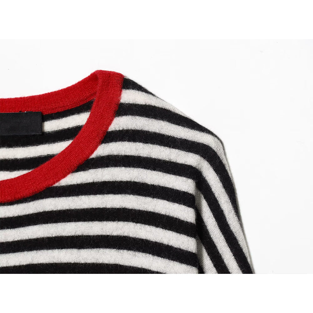Women's loose O Neck striped knitted sweater