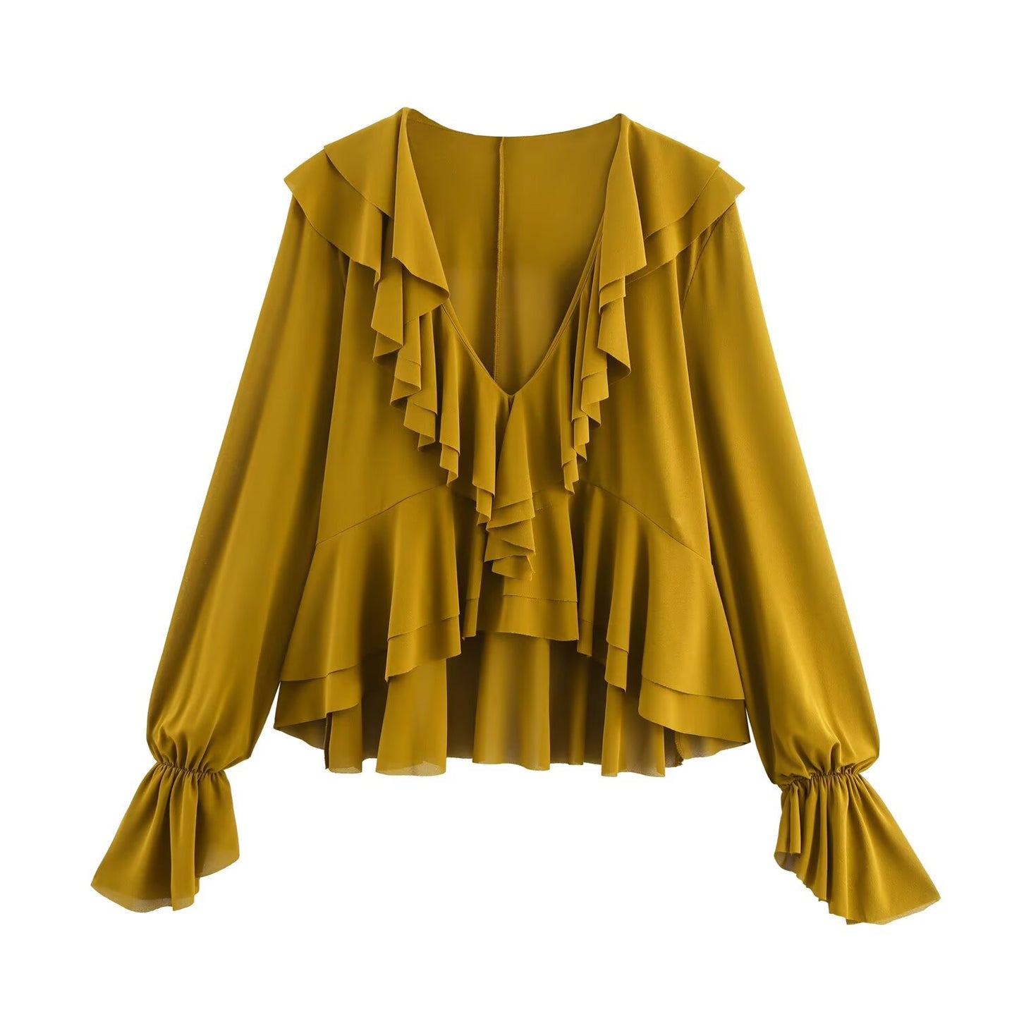 Women's new fashion layered decoration V-neck draped shirt