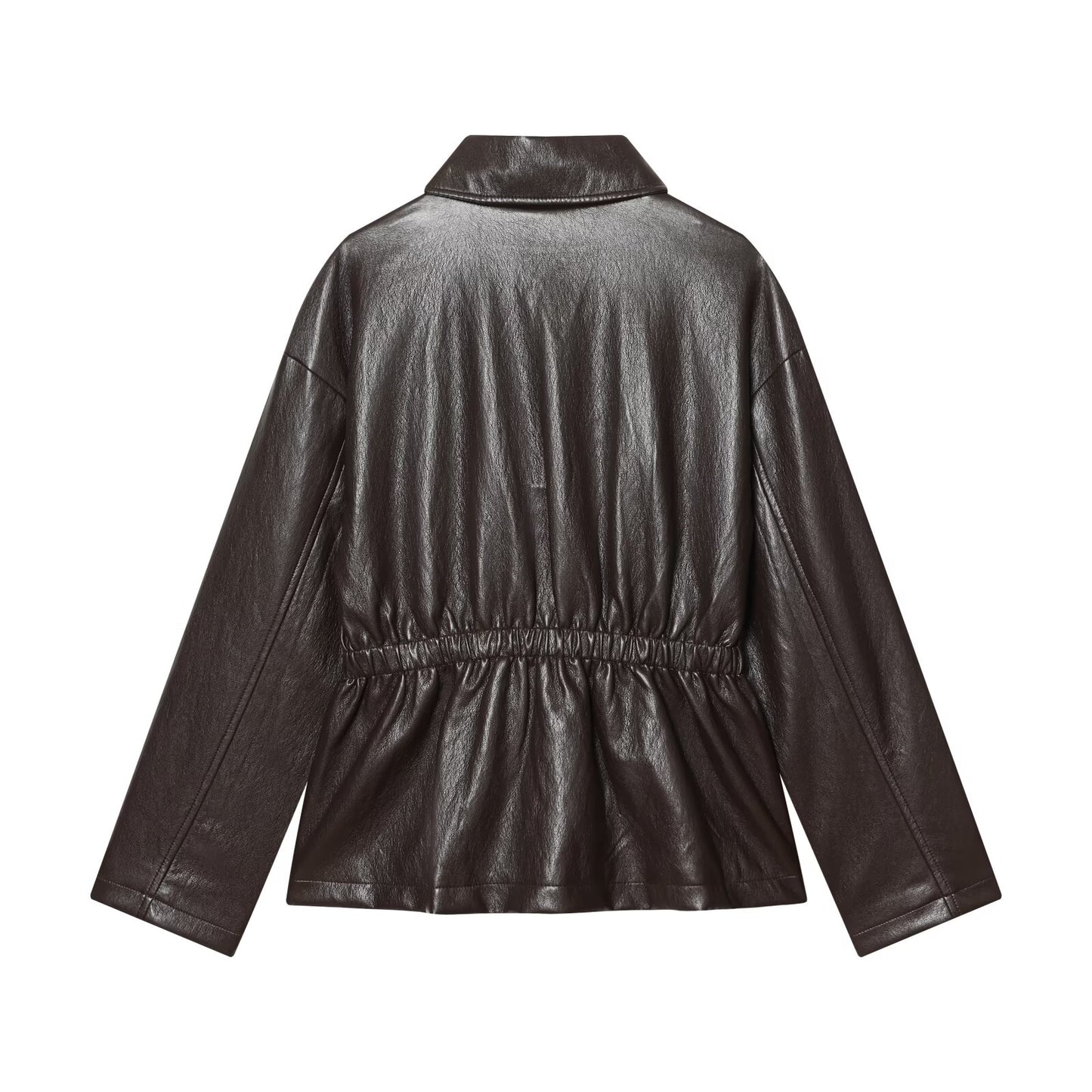 Women's elastic waist imitation leather jacket Coat