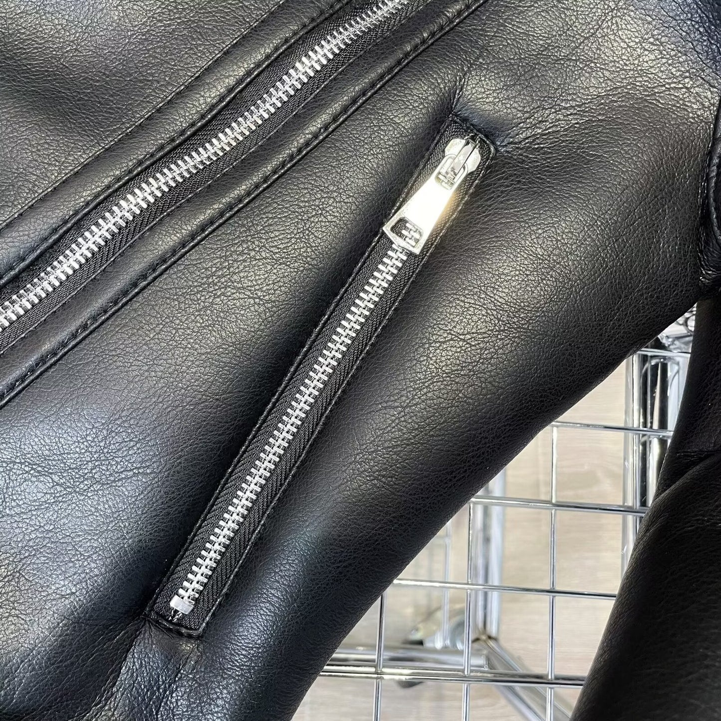 Women's black double-sided Fur Faux Leather jacket Coat