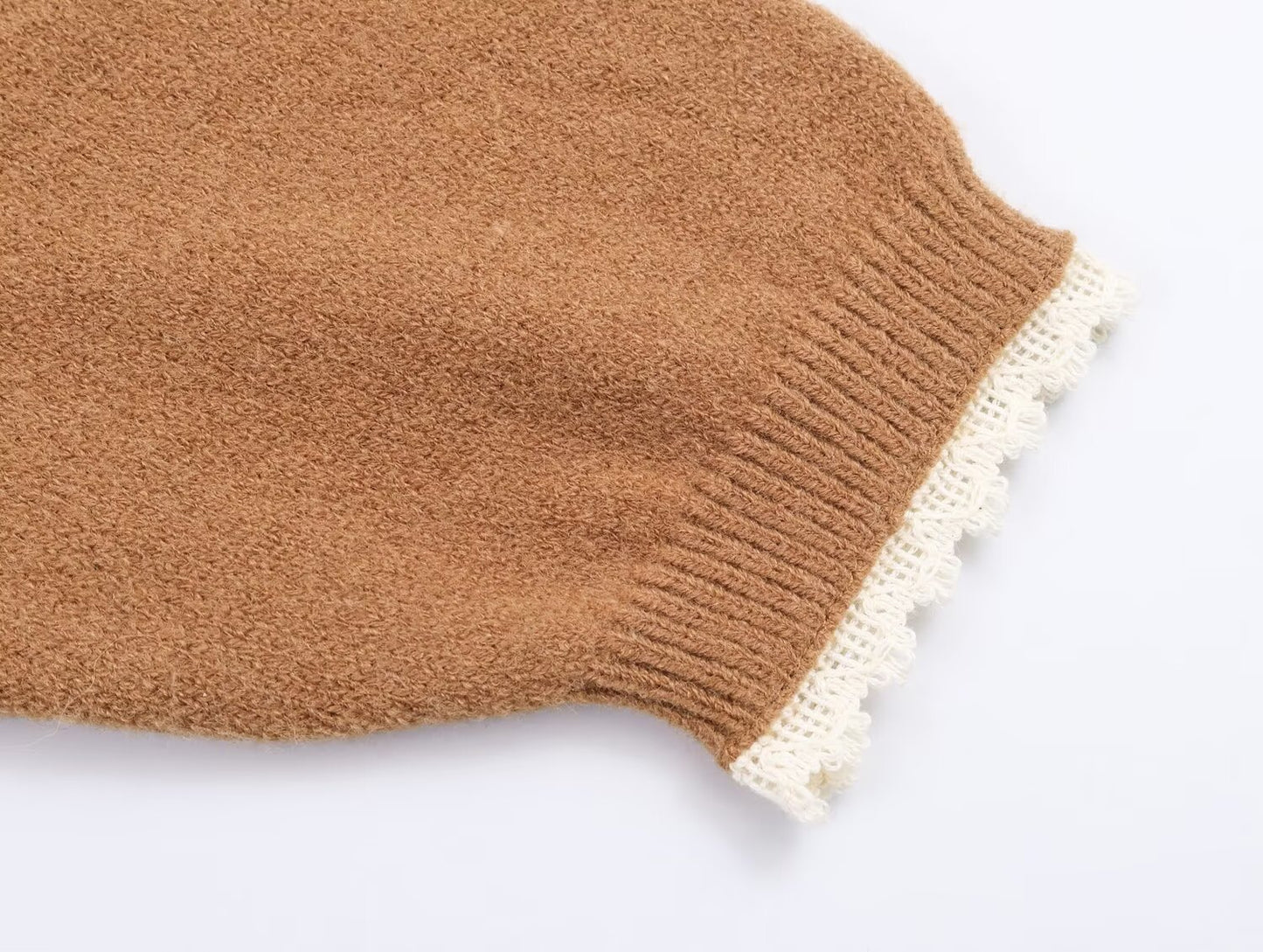 Women's lace headscarf decoration O Neck knitted sweater