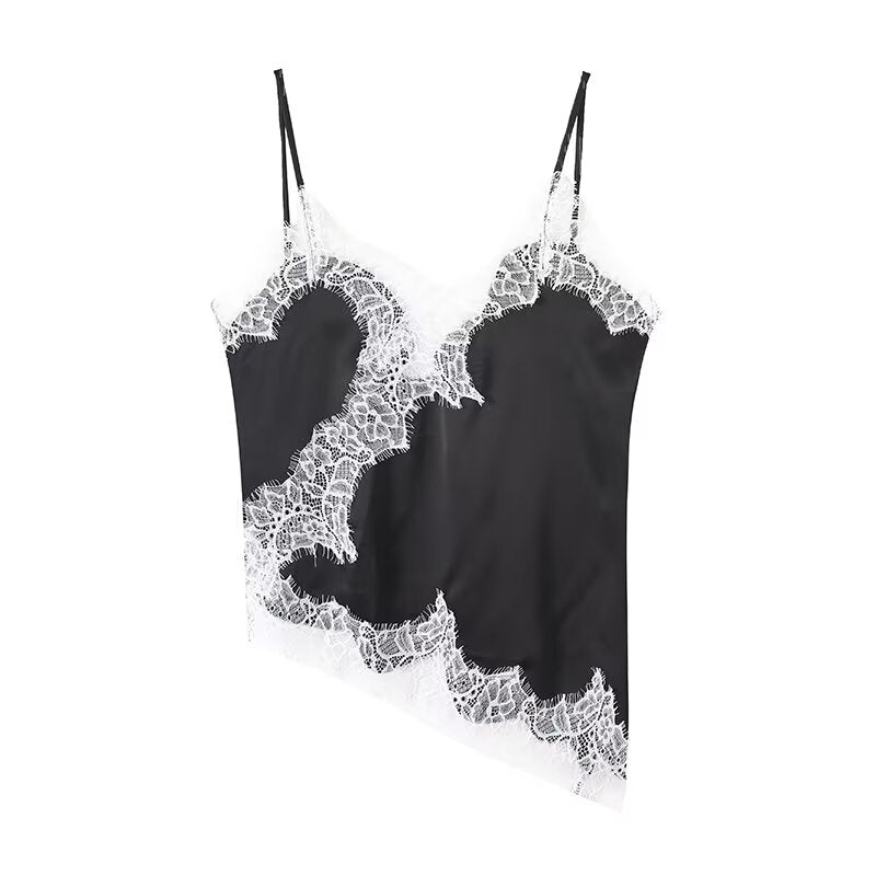Women's asymmetrical lace V-neck suspender top