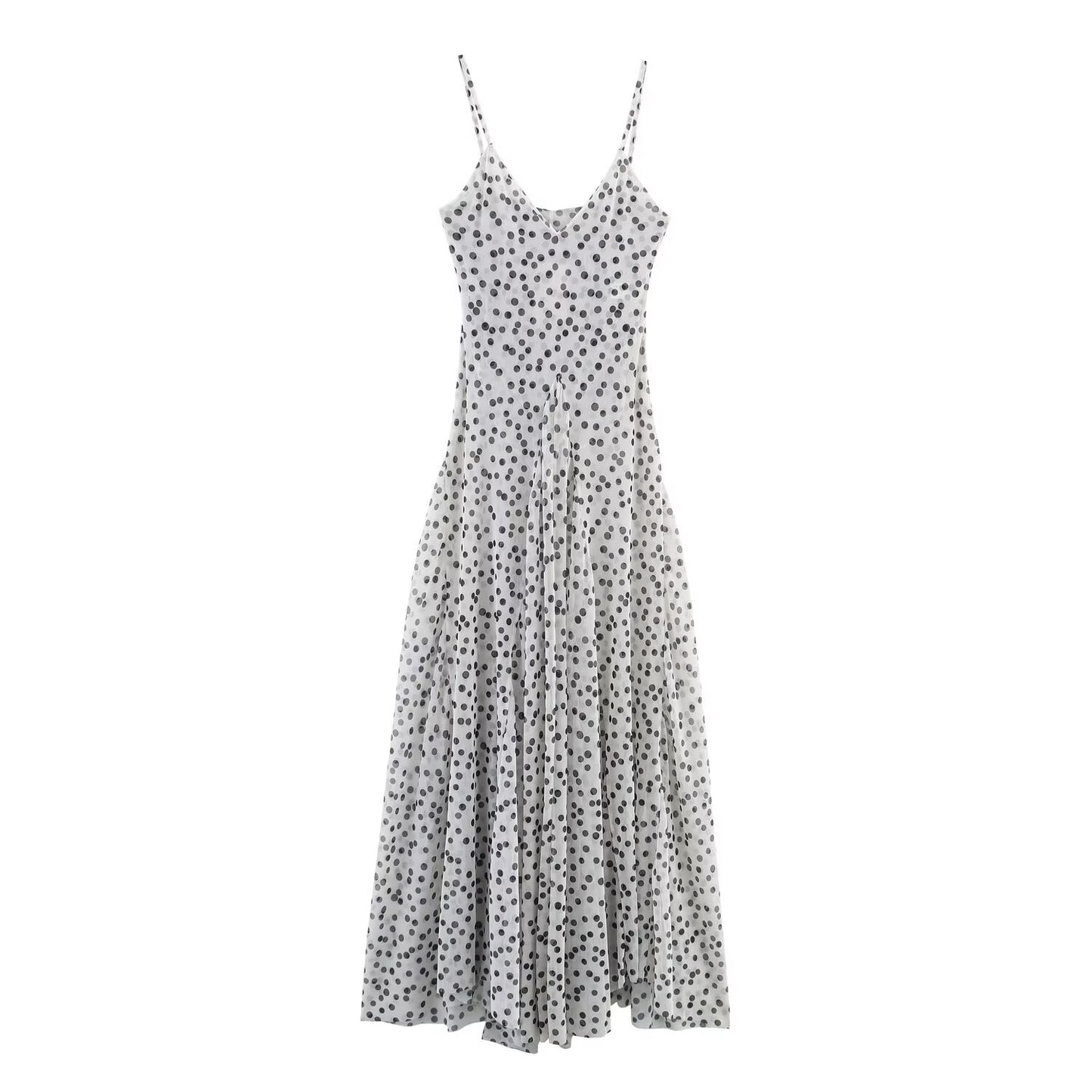 Women's new fashion polka dot print draped suspended Midi dress