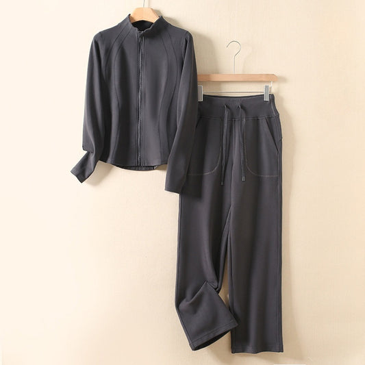 Women's stand-up collar slim cardigan trousers two-piece suit