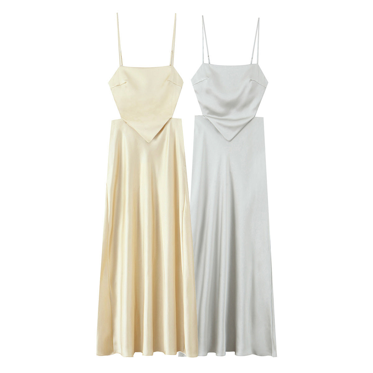 Women's New Fashion Thin Scarf Satin Texture Sleeveless suspender Dress