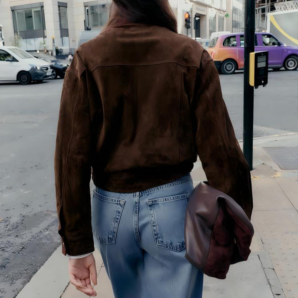 Women's new fashion Anti suede effect short standing collar flying jacket Coat