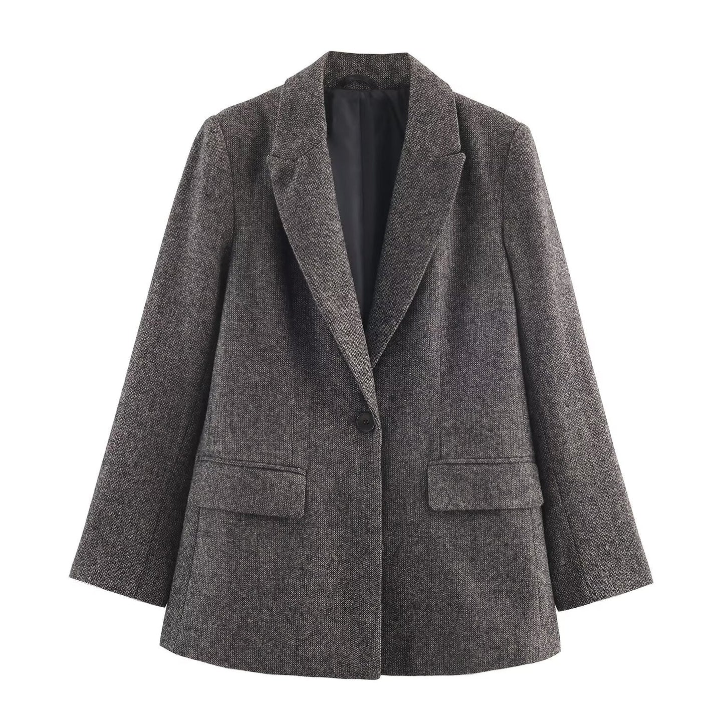 Women's herringbone twill wool blend Blazer Coat