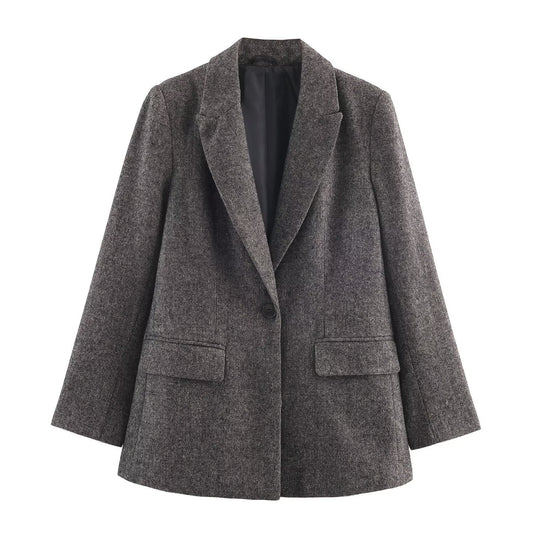 Women's herringbone twill wool blend Blazer Coat