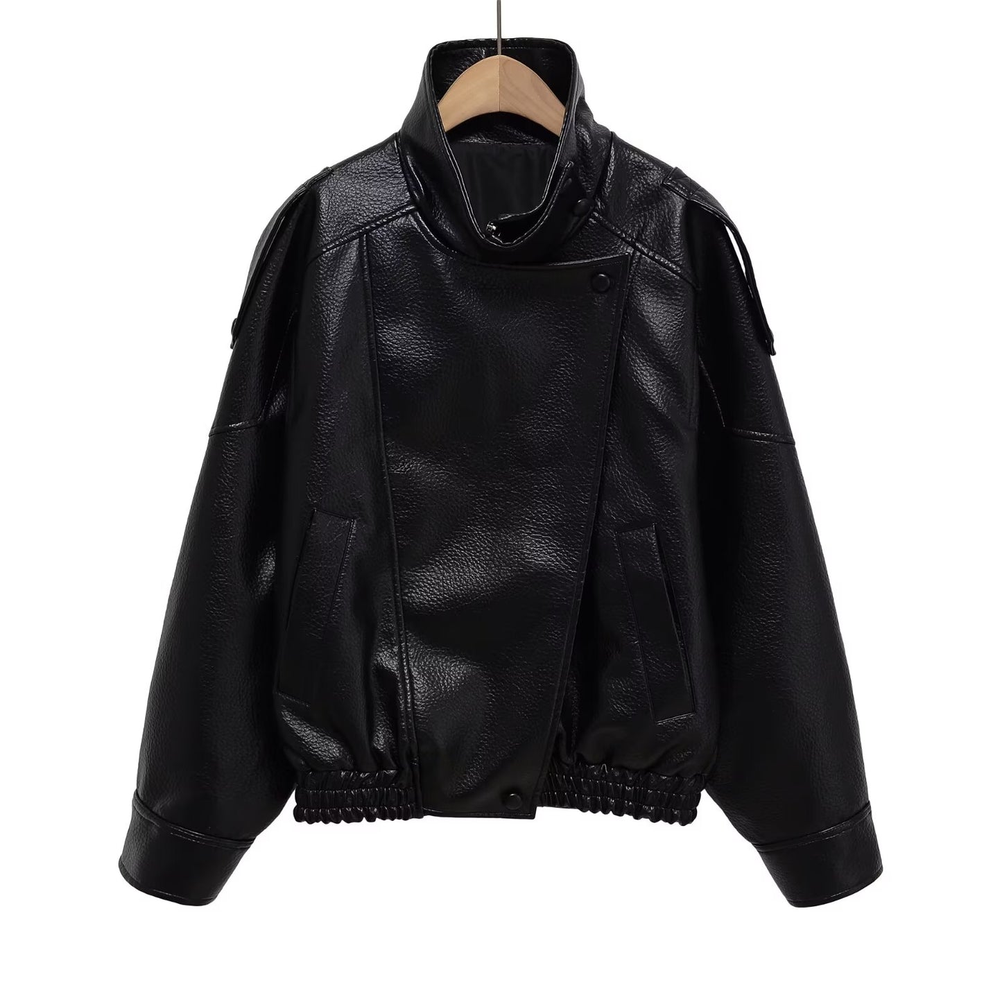 Women's casual stand collar Faux Leather jacket Coat