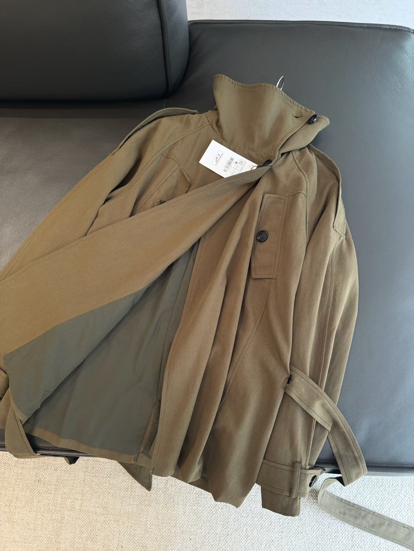 Women's 2025 New With Belt Stand Collar Cotton Windbreaker Coat