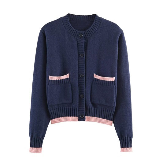 Women's O Neck short spliced knitted Coat