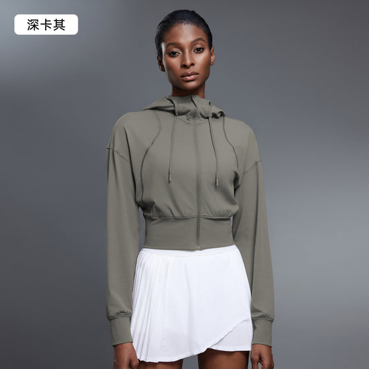 LU women's new Joker hooded sports coat short waist long sleeve yoga fitness suit