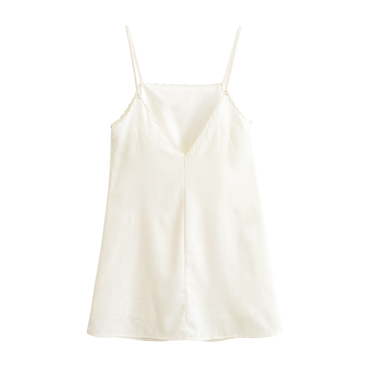 Women's New Fashion Linen Blended Hollow Embroidered suspender Mini Dress