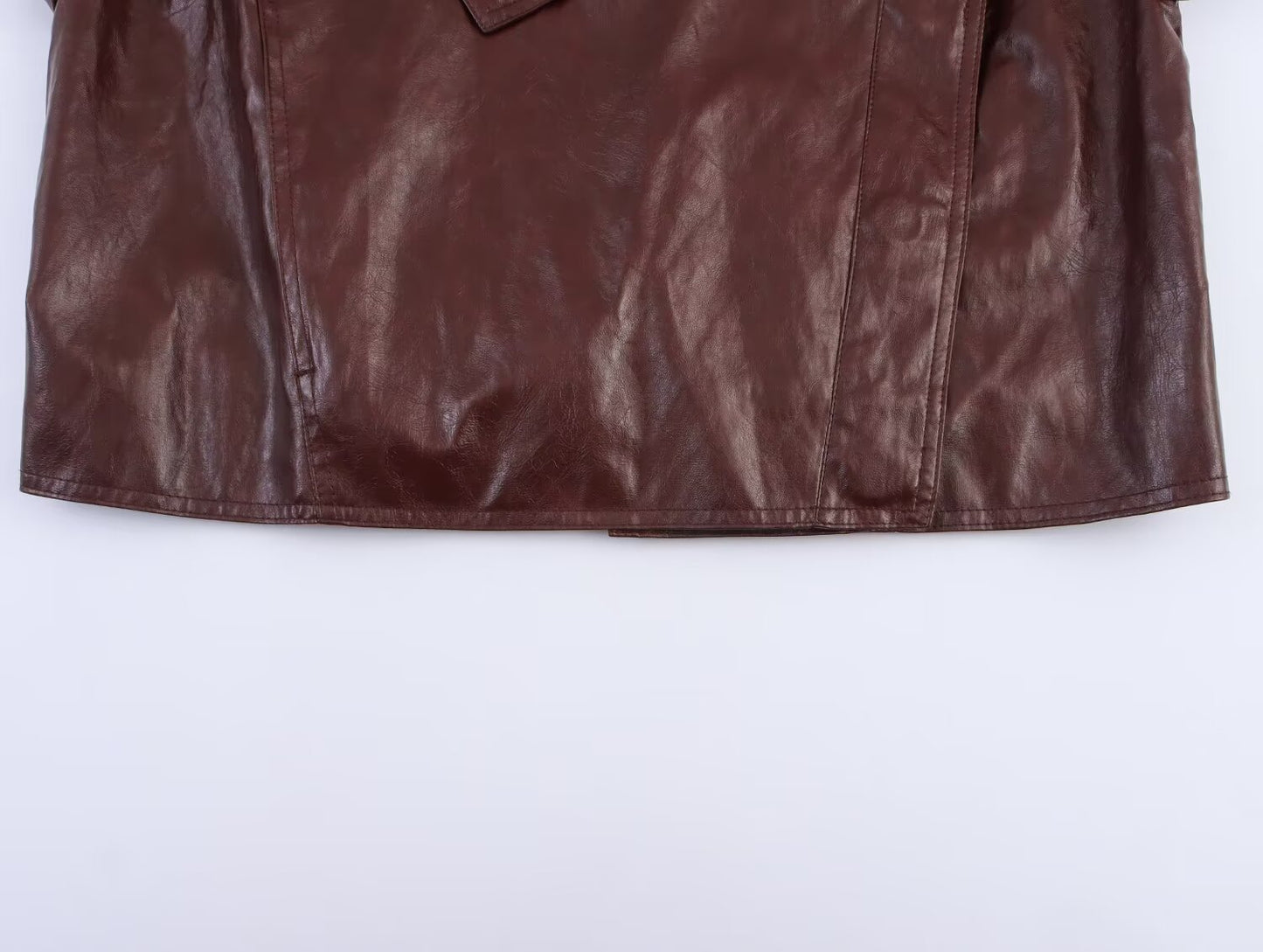 Women's new fashion casual lapel shiny Faux Leather jacket Coat