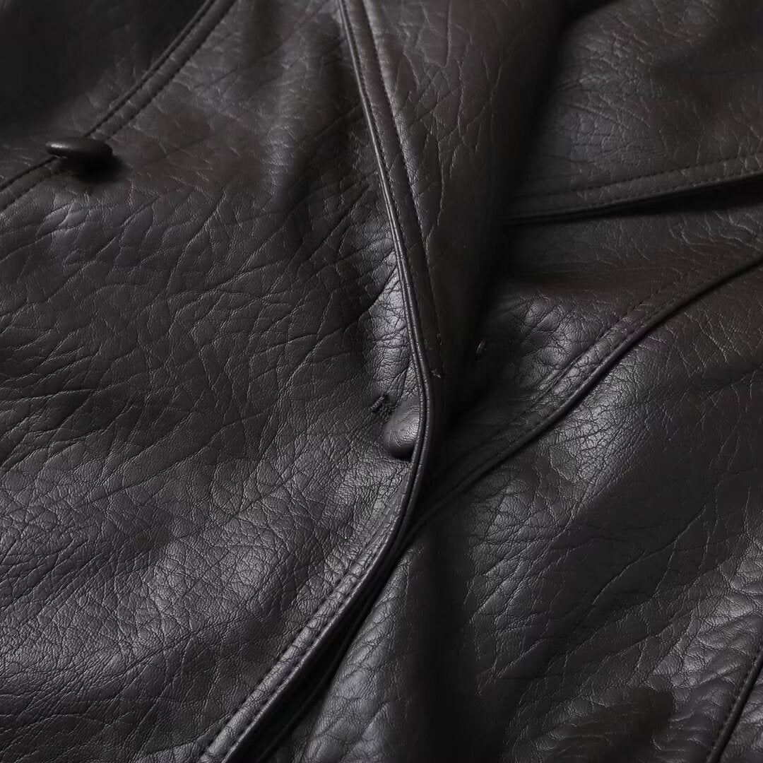 Women's detachable collar Faux Leather jacket Coat