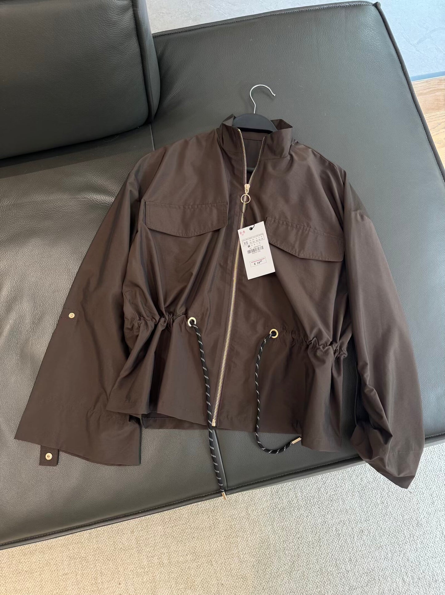 Women's new fashion loose stand collar lace up Coat