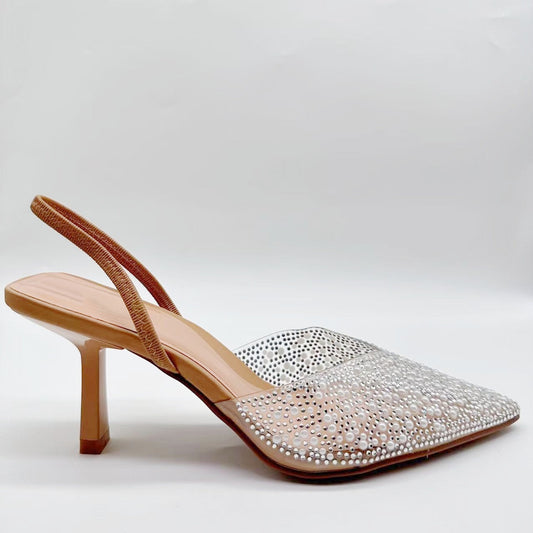 New summer 2025 faux pearl slingback high heel sandals