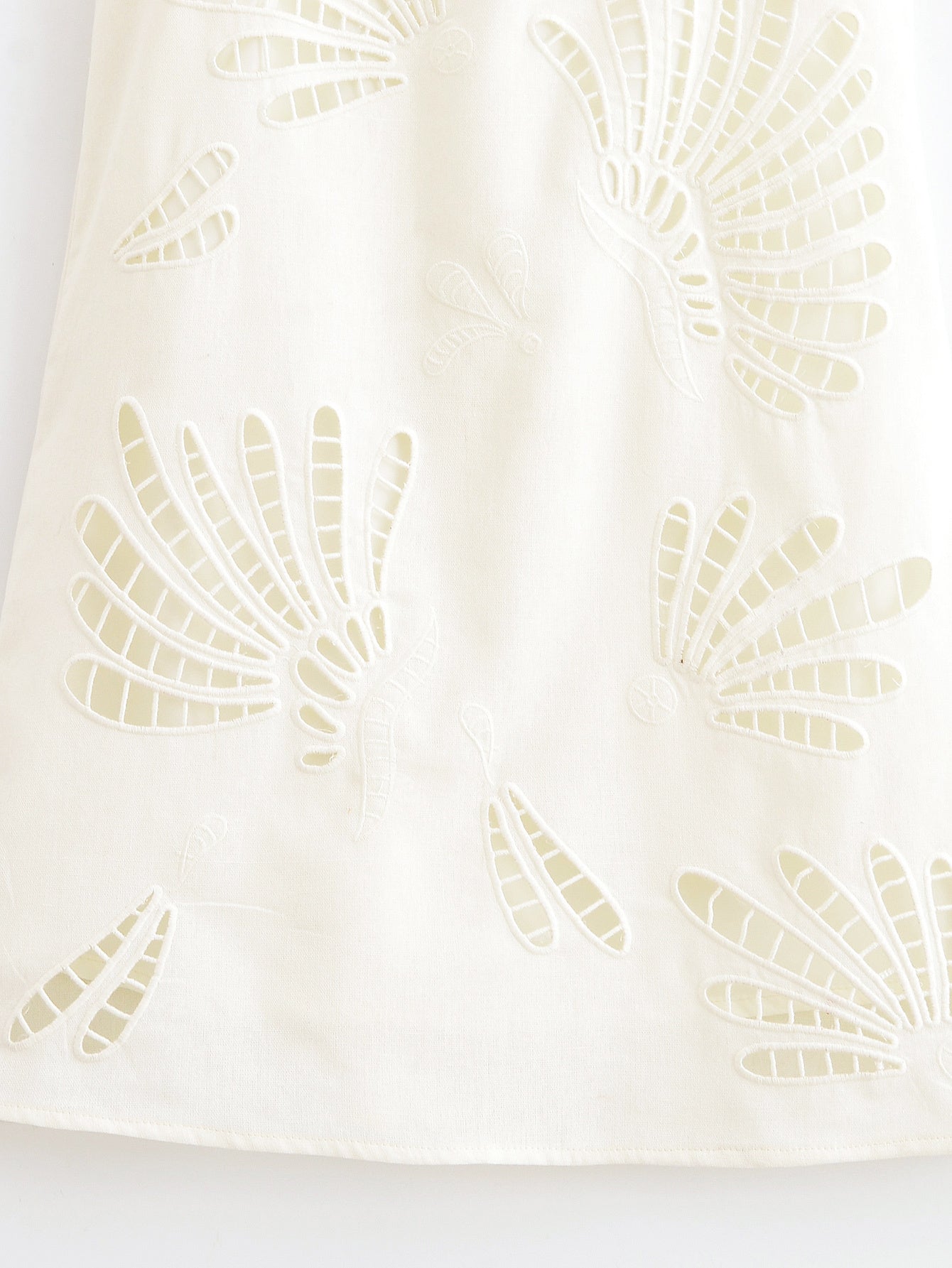 Women's New Fashion Linen Blended Hollow Embroidered suspender Mini Dress