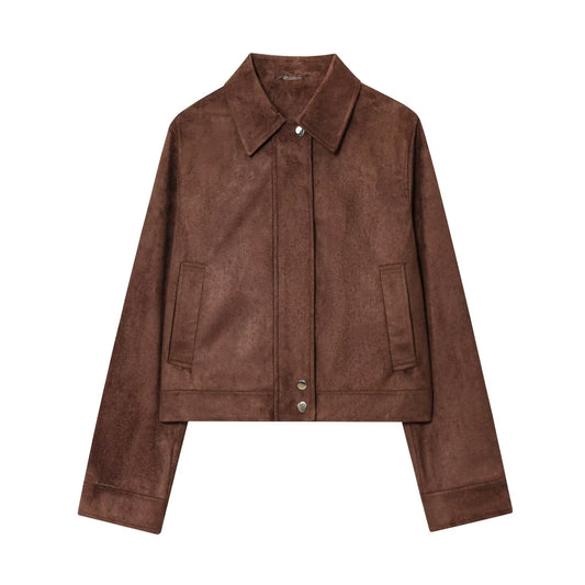 Women's new fashion suede texture short zipper jacket Coat