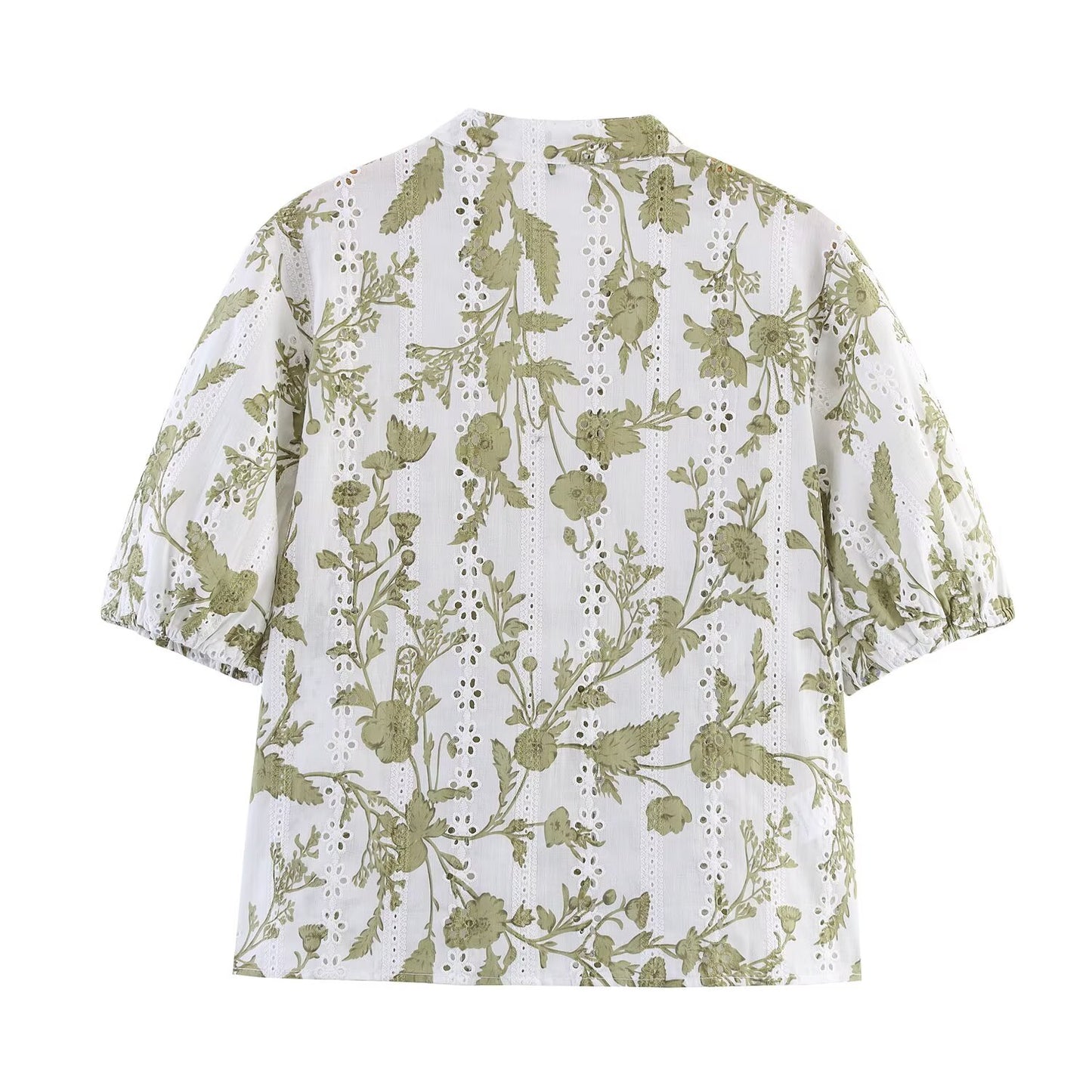 Women's new fashion short sleeved hollow embroidery printed top+shorts suit