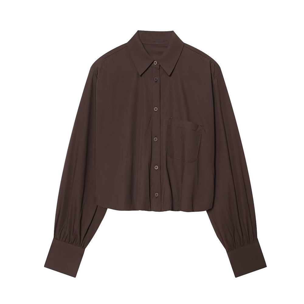 Women's balloon shaped short plaid poplin shirt