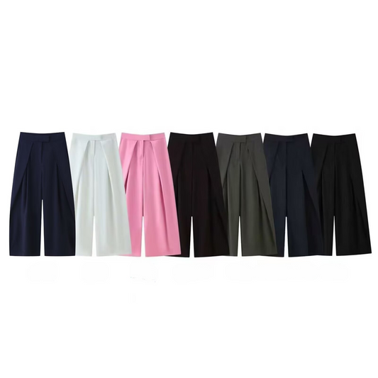 Women's new casual loose zipper pleated trousers
