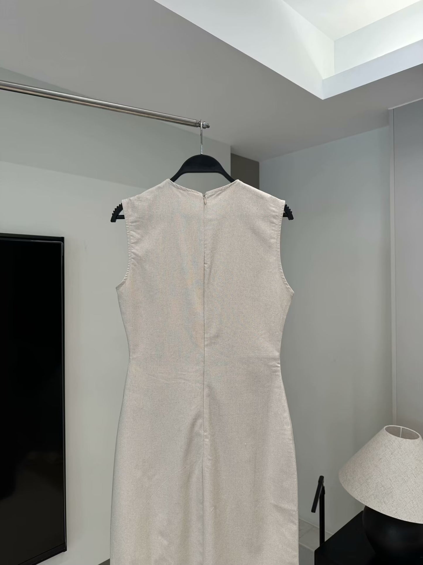 Women's New Fashion Sleeveless Single breasted Linen Blended Midi Dress