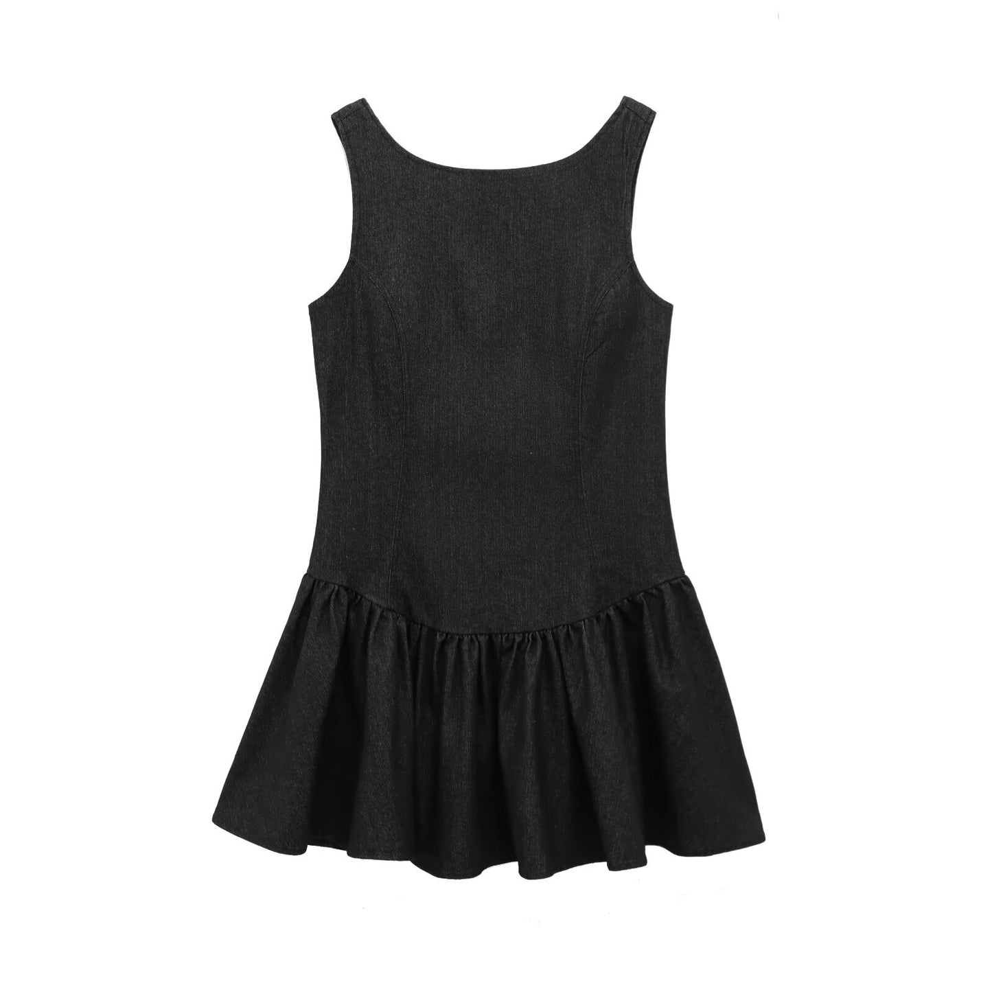 Women's new fashion layered decoration backless denim effect mini dress