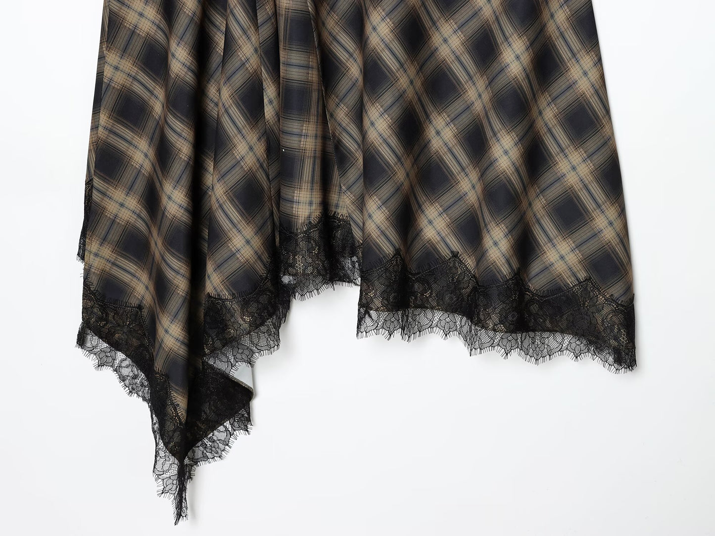 Women's lace hem casual plaid MIDI skirt