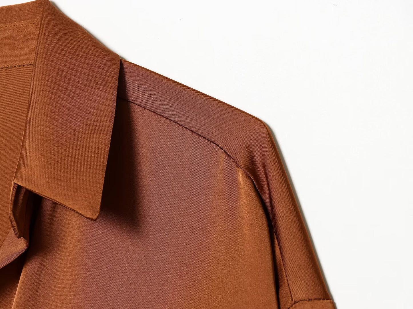 Women's feather decorated lapel satin textured shirt