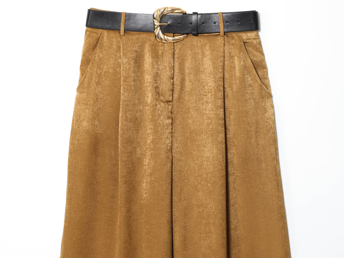 Women's with Belt loose satin textured wide leg pants