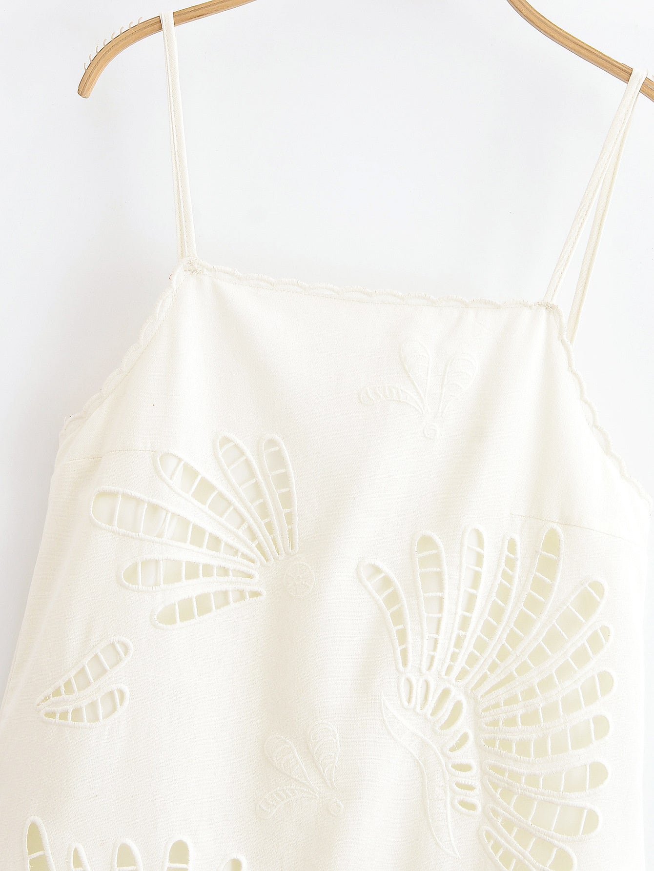 Women's New Fashion Linen Blended Hollow Embroidered suspender Mini Dress