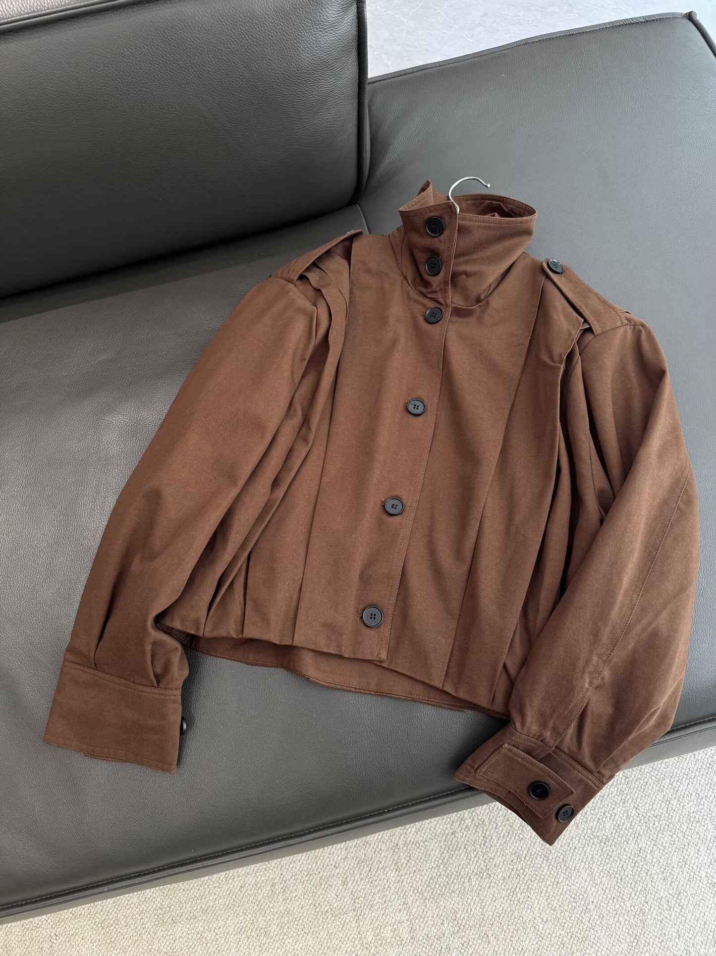 Women's autumn fashion short pleated strap decorative jacket Coat