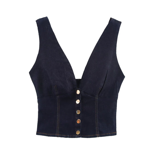Women's new fashion short single breasted denim vest style top