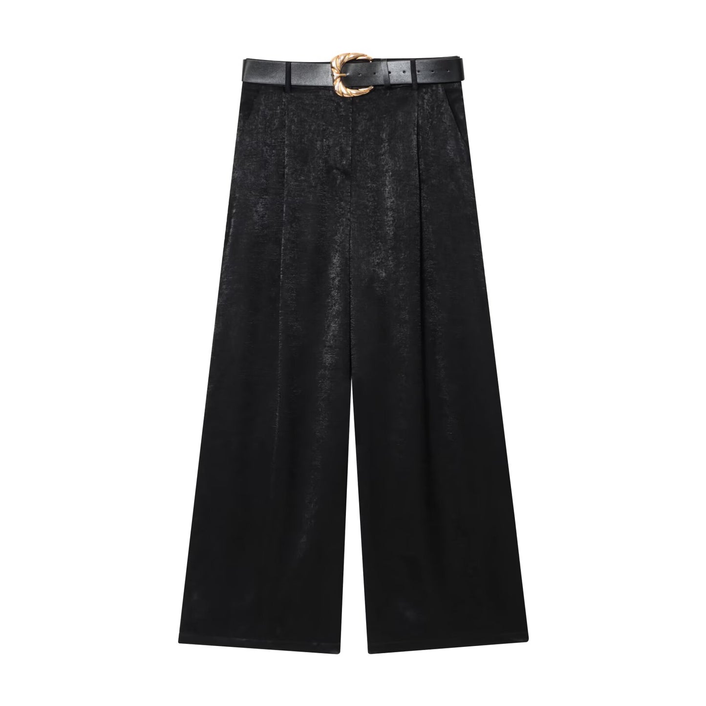 Women's with Belt loose satin textured wide leg pants