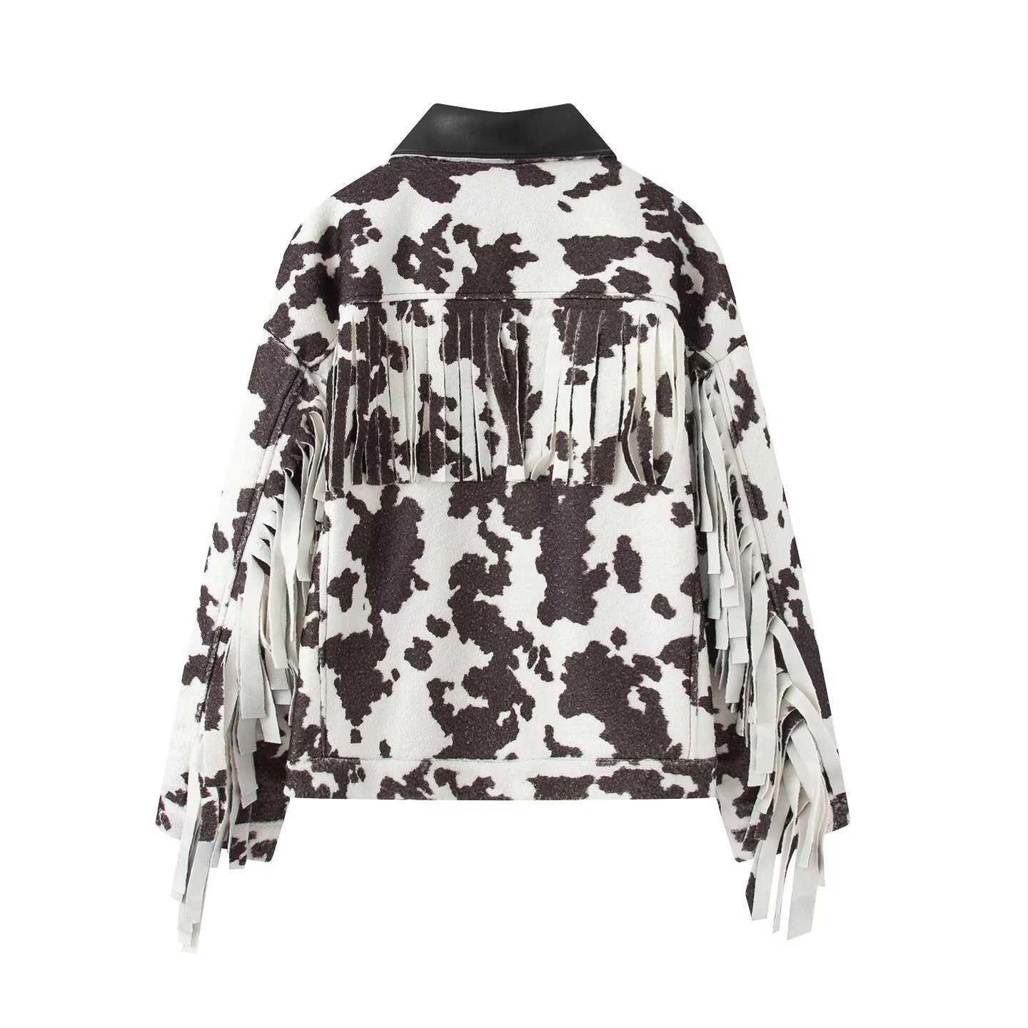 Women's retro versatile printed tassel jacket Coat