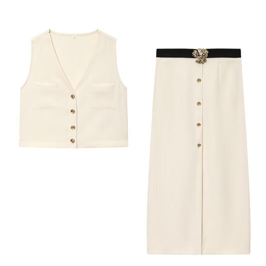 Women's new fashion short single breasted V-neck vest+Skirts suit