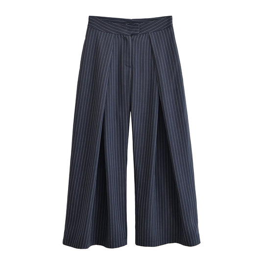 Women's new chic Fashion loose pleated striped wide leg pants