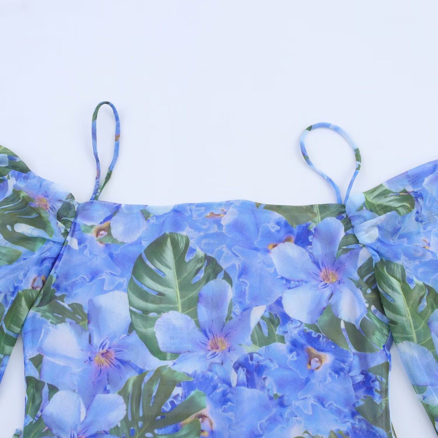 Women's 2025 New Fashion Printed Tulle suspender Mini Dress