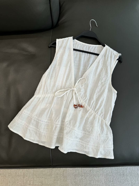 Women's 2025 chic fashion sleeveless straight lace top